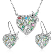 Rhodium Plated Bird and Tree Heart Shape Jewelry Set