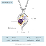 925 Silver Customized Names Two Heart Shape Birthstones Necklace