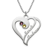 925 Sterling silver Two Hearts Forever One Birthstone Necklace