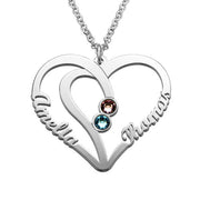 925 Sterling silver Engraved Couples Birthstone Necklace