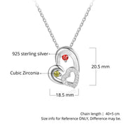 S925 Personalized Names Cubic Zirconia Double Heart Shape Pendant Necklace with Two Birthstones