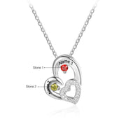 S925 Personalized Names Cubic Zirconia Double Heart Shape Pendant Necklace with Two Birthstones