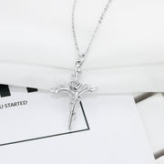 Rose & Latin Cross 925 Sterling Silver Necklace With 45CM Chain