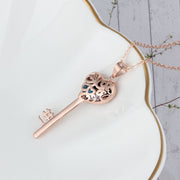 925 Silver Personalized Names Heart Key Pendant Necklace with Birthstones