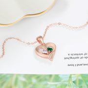 Personalized Name S925 Two Birthstones Heart Shape Pendant Necklace