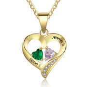 Personalized Name S925 Two Birthstones Heart Shape Pendant Necklace