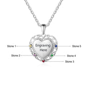 925 Sterling Silver Colorful Birthstones Heart Shape Necklace