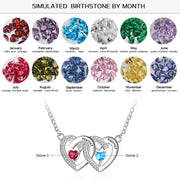 925 Sterling Silver Birthstones Two Hearts Shape Necklace