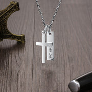 Stainless Steel Flat Cross Necklace Custom Name
