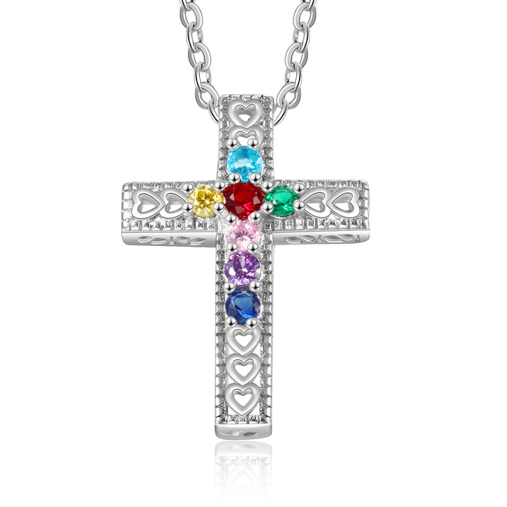 Cross Necklace With Seven Birthstones