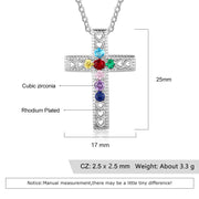Cross Necklace With Seven Birthstones