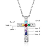 Cross Necklace With Seven Birthstones