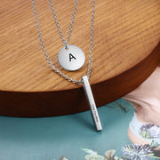 Personalized Stainless Steel Bar Round Pendant Necklace