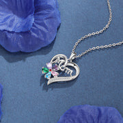 MoM Letter Heart Shape Pendant Necklace with Flower Cubic Zircon