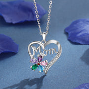 MoM Letter Heart Shape Pendant Necklace with Flower Cubic Zircon