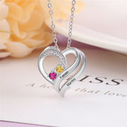 925 Sterling Silver Two Birthstone Heart Necklace