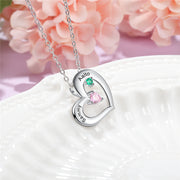 925 Sterling Silver Two Birthstone Heart Necklace