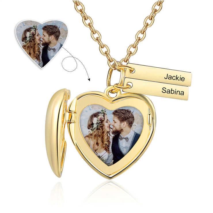 Copper Heart Shape Photo Pendant Necklace with Personalized Names