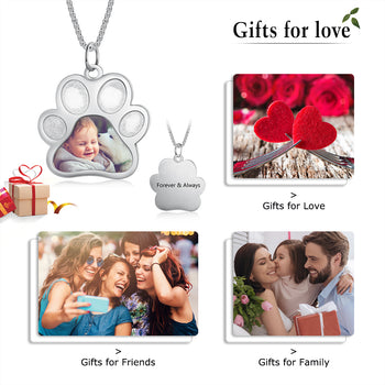 Stainless Steel Paw Shape Photo Pendant Necklace