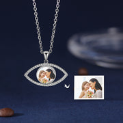 Personalized Rhodium Plated Eye Shape Photo Necklace