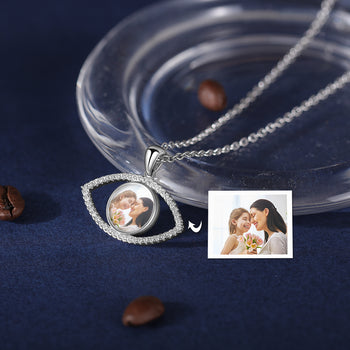 Personalized Rhodium Plated Eye Shape Photo Necklace