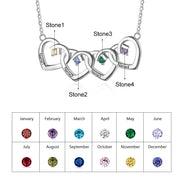 925 Sterling Silver Four Birthstone Heart Necklace