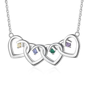 925 Sterling Silver Four Birthstone Heart Necklace