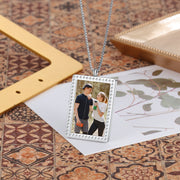 Stainless Steel Rectangle Photo Pendant Necklaces