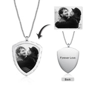 Stainless Steel Personalized Photo Shield Shape Pendant Necklace