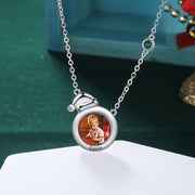 Rhodium Plated Christmas Santa Hat Photo Necklace
