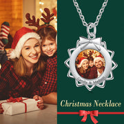 Rhodium Plated Christmas Bow Photo Necklace