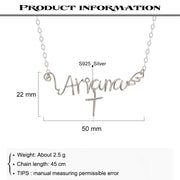 Sterling Silver Hand Made Wire Name Necklace with Cross