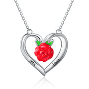 Personalized Rose Flower Heart Necklace