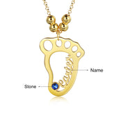 Personalized Rhodium Plated Baby Foot Name Necklace