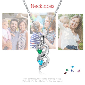 Personalized Rhodium Plated Birthstone Necklace