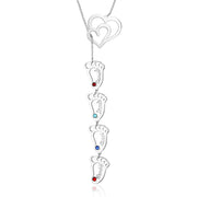 Rhodium Plated Double Heart Baby Feet Necklace