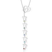 Rhodium Plated Double Heart Baby Feet Necklace