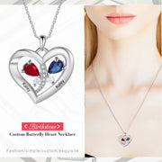 Rhodium Plated Heart Butterfly Necklace