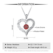 Rhodium Plated Birthstone Heart Necklace