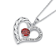 Rhodium Plated Birthstone Heart Necklace