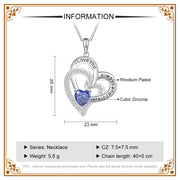 Rhodium Plated Birthstone Heart Shape Necklace