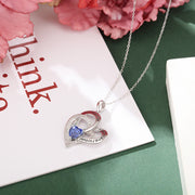 Rhodium Plated Birthstone Heart Shape Necklace
