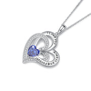 Rhodium Plated Birthstone Heart Shape Necklace