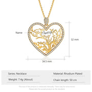 Personalized Rhodium Plated Custom Heart Tree Name Necklace