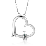Birthstone & Engraved Rhodium plated Necklace