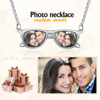 Personalized Rhodium Plated Glasses Pendant Photo Necklace
