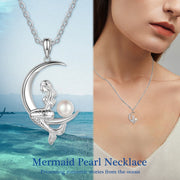 Rhodium Plated Moon Mermaid Pearl Necklace