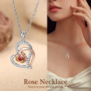 Copper Rose Flower Heart Shape Necklace