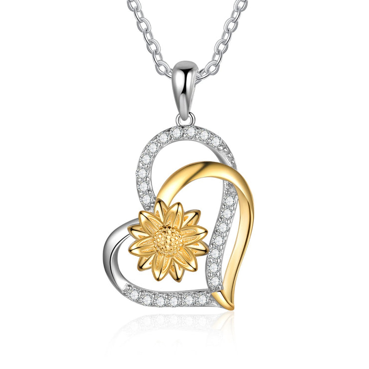 Rhodium Plated Sunflower Heart Shape Necklace
