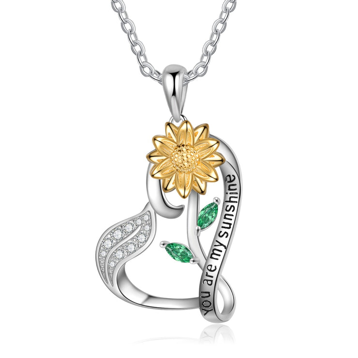 Personalized Sunflower Heart Shape Necklace